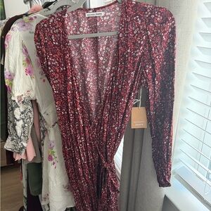 Reformation Liva Small Floral Red Wrap Dress